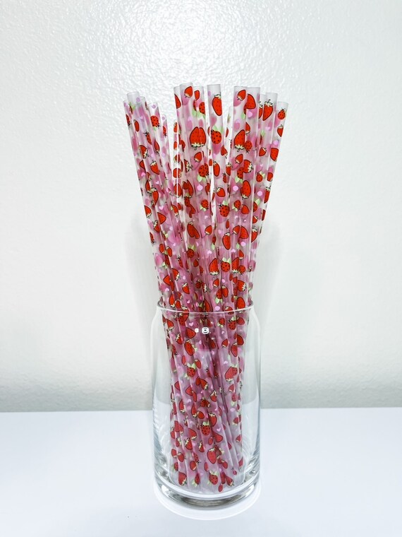 Extra Long Strawberry Straws, Lady Bug Straws, Summer Straws