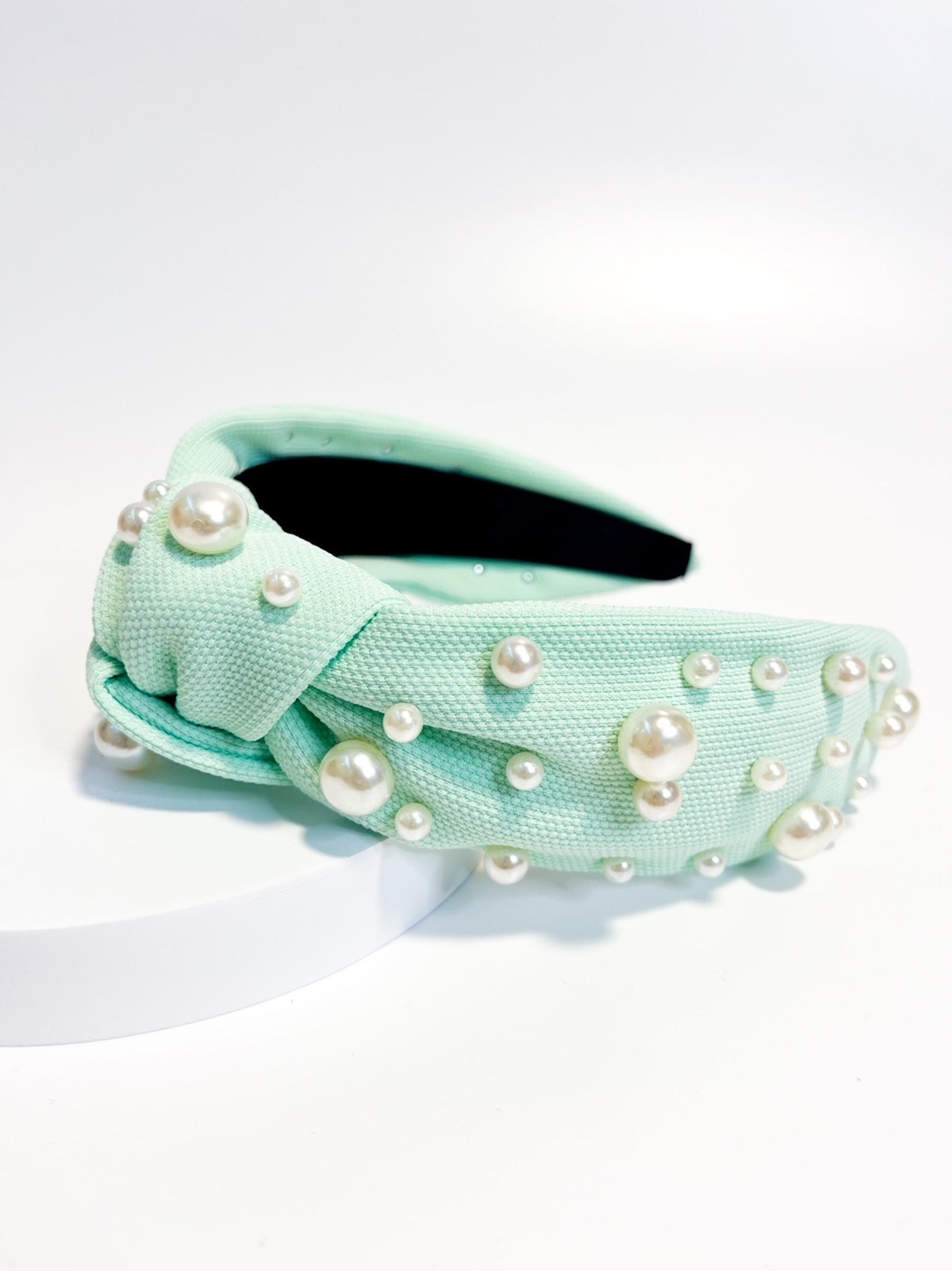 Fabulous Turquoise Mint Embellished Knotted Headband Embellished Top Knot Headband, Turquoise and Pastel, Gem and  main image 4