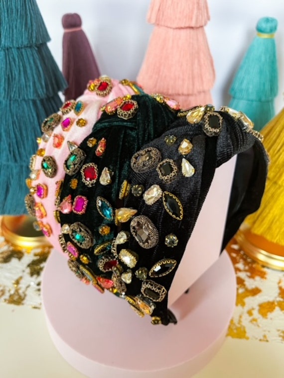Top Knot Velvet Headband, Jeweled Gem Embellished Hairband  display picture 1