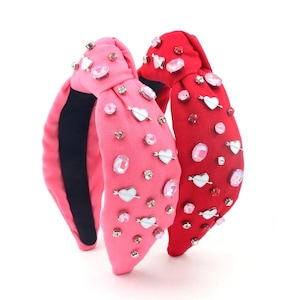Luxury Valentine&#39;s Day Headband, Conversation Heart Headband, Valentines Headband, Hot Pink Headband, Red Headband, Heart Headband