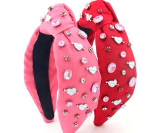 Valentine's Day Embellished Heart Headband, Hot Pink or Red
