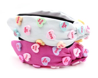 Conversation Heart Knotted Headband, Jeweled Valentine's Day Hair Accessory