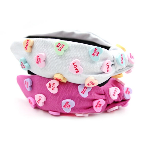 Valentines conversation heart headband Conversation Candy Hearts Headband / White Pink Red  main image 2