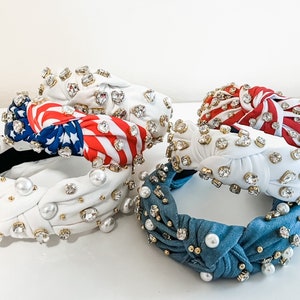 American Knotted Jeweled Headbands - 4th of July Headbands - Memorial Day Headbands - Army Wife Headbands - Army Wives - USA Headbands