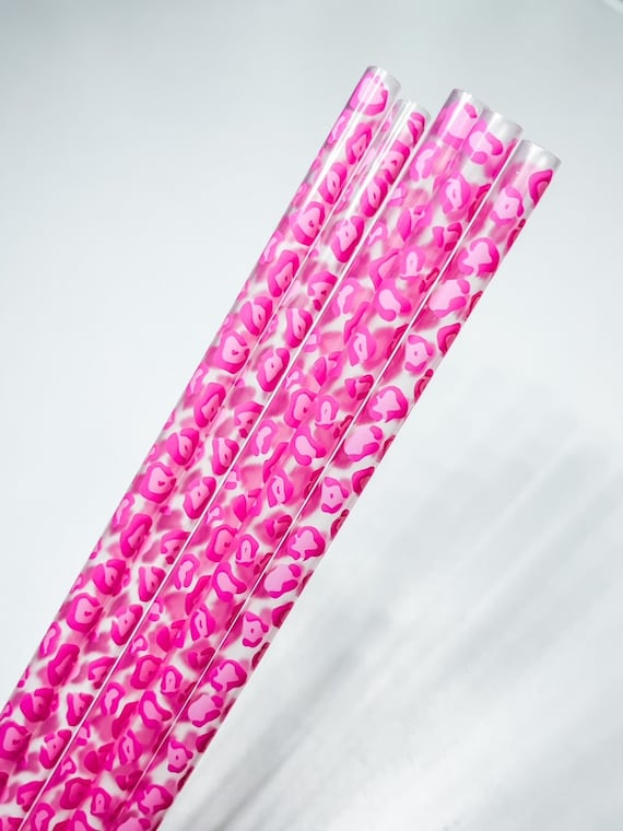 Extra Long Pink Leopard Straws, Pink Straw, Cheetah Straws, Bulk