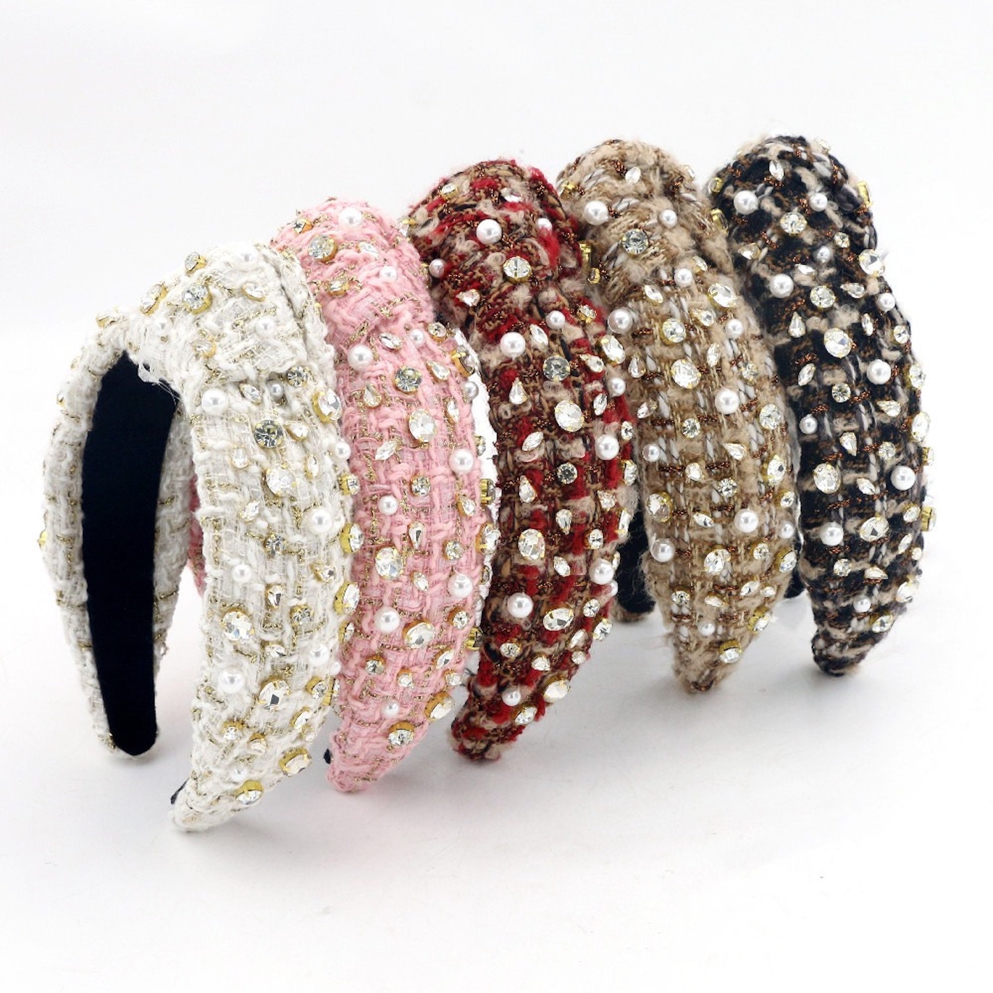 Luxury Tweed Knotted Headband – Gem and Pearl Embellished - Etsy display picture 1