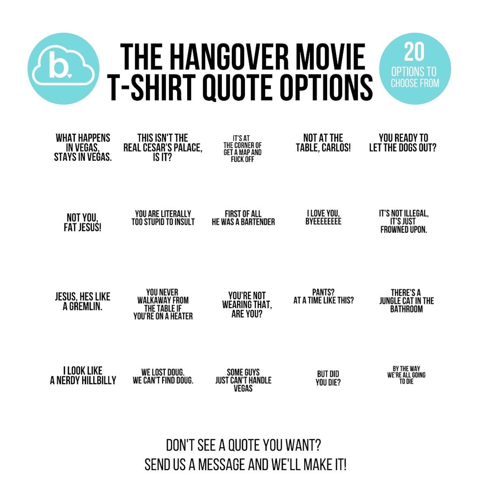 The Hangover Movie Tshirts 20 QUOTES to Choose From Etsy
