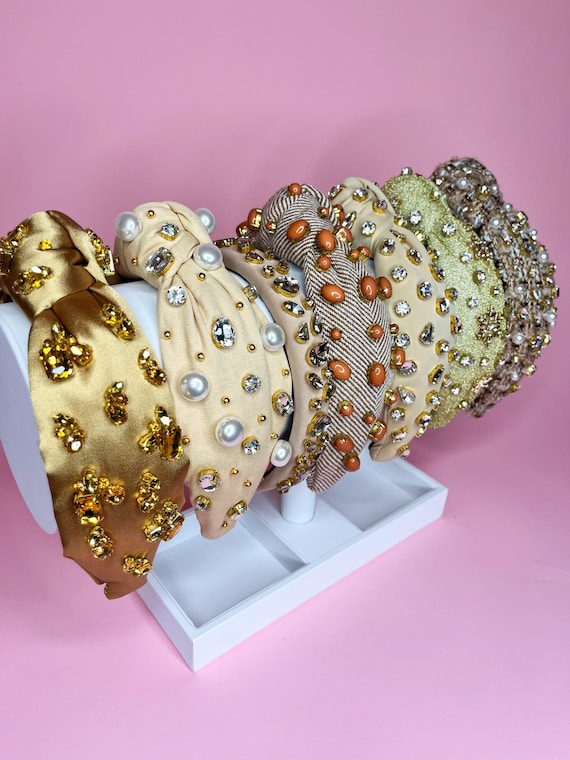 Handmade Jeweled Headband, Champagne Pearl Crystal Hair  display picture 1