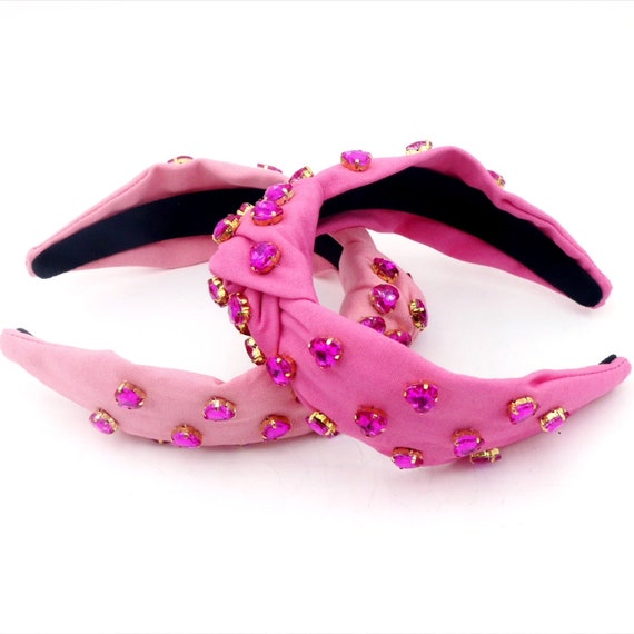 Luxury Knotted Heart Headband, Jeweled Pink Canvas Headband  display picture 2