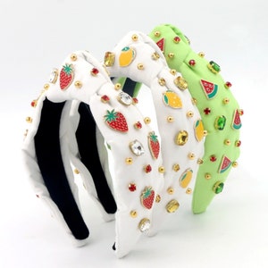 Luxury Fruit Headbands, Jeweled Headband, Summer Headbands, Strawberry Headband, Watermelon Headband, Lemon Headband, Top Knot Headband