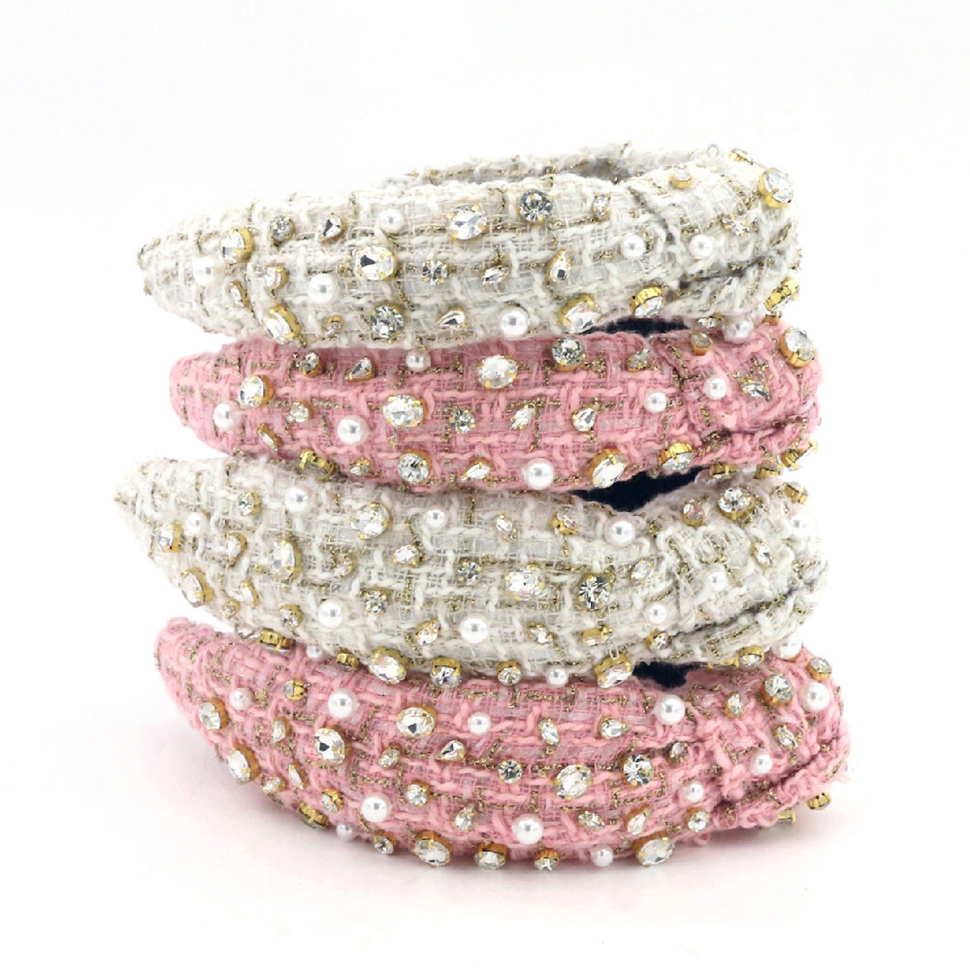 Luxury Tweed Gem and Pearl Knotted Headband - Top Knot  display picture 1
