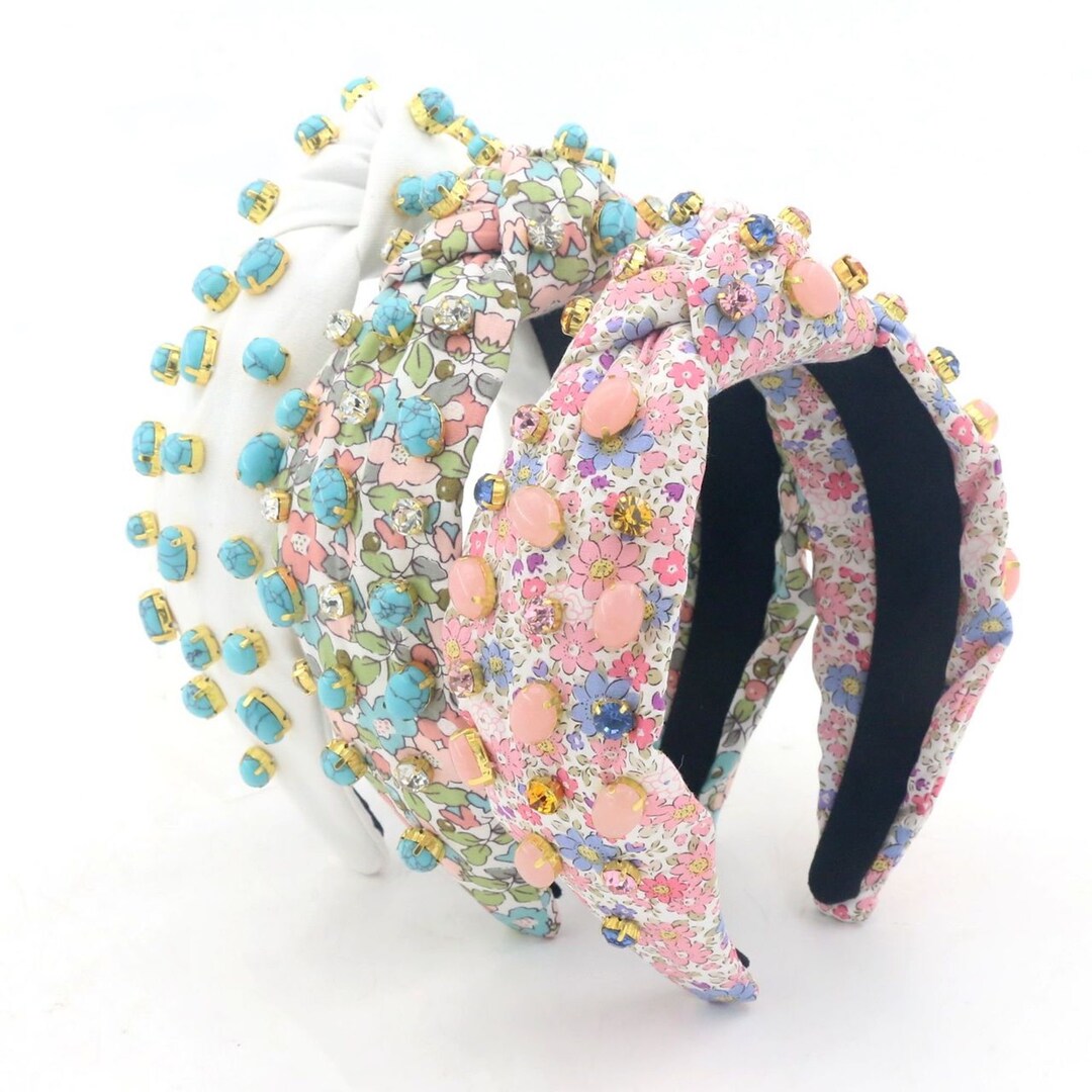 Luxury Gemstone Headbands, Turquoise Headband, Knotted Jeweled Headband