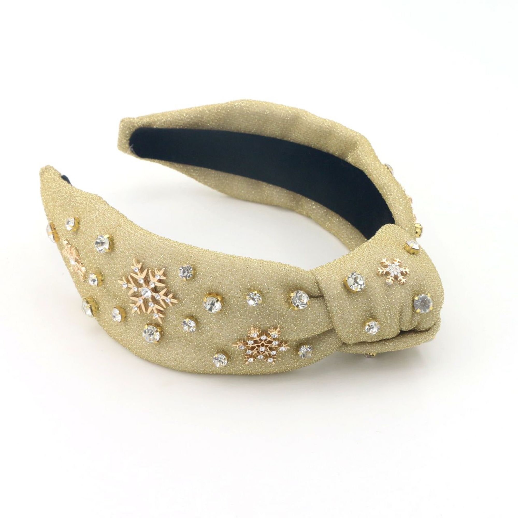 Luxury Jeweled Snowflake Headband, Shimmer Gold Holiday Hair  display picture 2