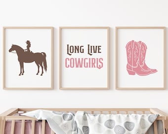 3er SET - Cowgirl Kinderzimmer Druck, Western Mädchen Zimmer Dekor, Cowgirl Stiefel Druck, Western Drucke Babyzimmer, Western Kinderzimmer Drucke, Cowgirl