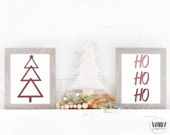 SET OF 2 Boho Christmas Print, Boho Christmas Trees, Ho Ho Ho Print, Minimalist Christmas Tree, Holiday Print, Printable Christmas Decor