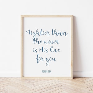 Mightier than the Waves Printable Sign, Psalm 93:4 Print, Ocean Decor, Nursery Printable, Beach Nursery Sign, Ocean Nursery, Baby Room Decor