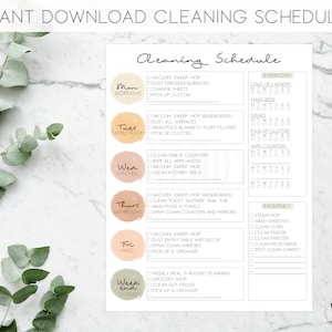Printable Cleaning Schedule, INSTANT DOWNLOAD, Cleaning Checklist, Cleaning Planner, Minimalist Cleaning Schedule, Clean Home Schedule