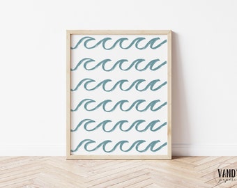 Waves Printable Sign, Ocean Decor, Hand-drawn Waves Sign, Nursery Printables, Beach Nursery Sign, Ocean Nursery, Baby Room Decor