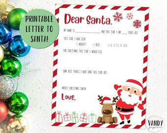 PRINTABLE Letter to Santa, Kids Letter to Santa, Christmas Wishlist, Printable Santa Letter, Santa Wishlist, Printable Santa Claus Letter
