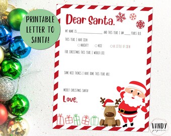 DRUCKBARE Brief an den Weihnachtsmann, Kinderbrief an den Weihnachtsmann, Weihnachtswunschliste, druckbarer Weihnachtsbrief, Weihnachtswunschwunsch, druckbarer Weihnachtsmannbrief