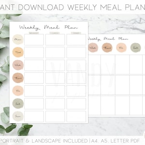 Printable Weekly Meal Planner, INSTANT DOWNLOAD, Weekly Menu Planner, Meal Planner Printable, Weekly Meal Plan, Minimalist Meal Planner image 1