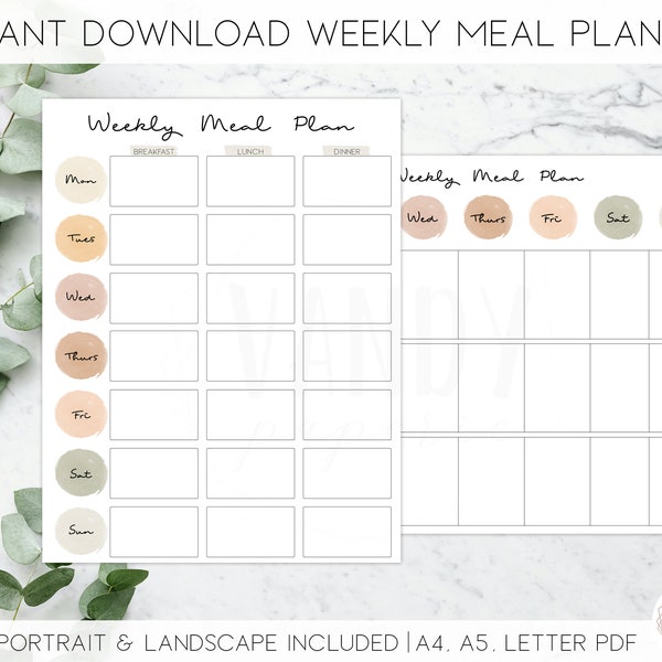 Printable Weekly Meal Planner, INSTANT DOWNLOAD, Weekly Menu Planner, Meal Planner Printable, Weekly Meal Plan, Minimalist Meal Planner