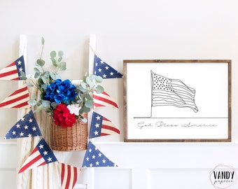 God Bless America Print, 4th of July Printable Wall Art, USA Flag Print, Simple 4th of July Print, Patriotic Wall Art, USA printable