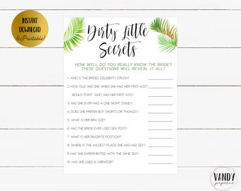 Tropical Theme Bachelorette Party Game, Bachelorette Party Game Printable, Dirty Little Secrets, Printable Digital Download, Hen Party Game