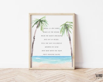Rock-a-bye Baby at the Beach Sign, Nursery Printables, Beach Nursery Sign, Ocean Nursery Decor, Baby Room Decor, Nursery Sign, Nursery Decor