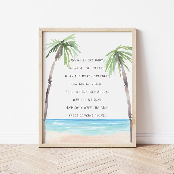 Rock-a-bye Baby at the Beach Sign, Nursery Printables, Beach Nursery Sign, Ocean Nursery Decor, Baby Room Decor, Nursery Sign, Nursery Decor