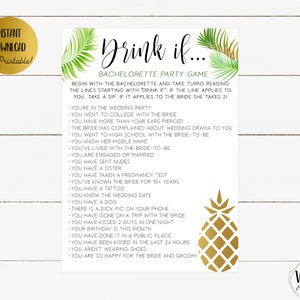 Drink If Bachelorette Game, Tropical Theme Bachelorette Party Game, Bachelorette Party Game Printable, Hen Party Game, Instant Download