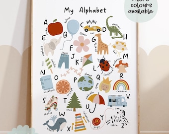 Alphabet Print, Educational Playroom Prints, Children’s Wall Art, ABC Poster, Playroom Decor, Kids Bedroom, Nursery Print, Montessori Prints