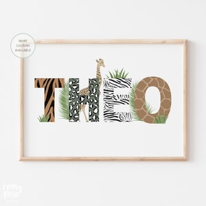 SAFARI NAME Print, Wild One, Safari Prints, Animal Print, Nursery Print, Kids Bedroom, Safari Jungle Style, Boho Style, Personalised Safari