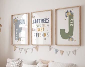 Multiple Colours, Set Of 3, Personalised, Rainbow Prints, Playroom Prints, Nursery, Kids Prints, Brother Sister Sibling Prints, Bedroom Art