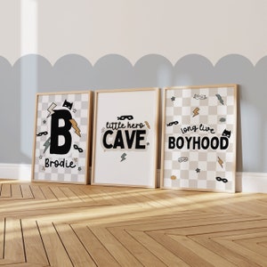 Ensemble de 3 affiches personnalisées de super-héros pour chambre de garçon, décoration murale, art enfantin, affiches Brother, salle de jeux
