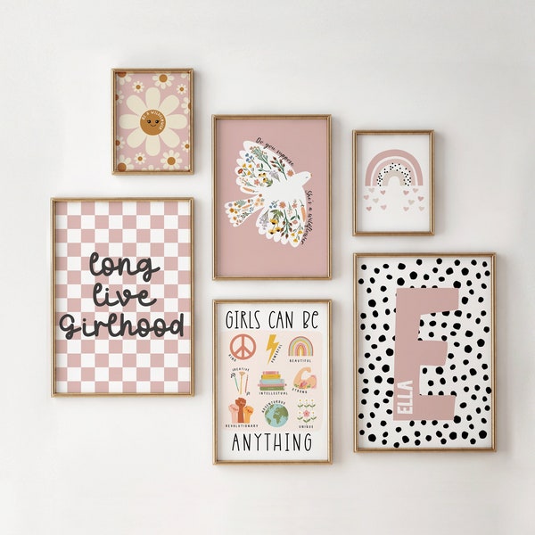 6 Nursery Gallery Wall, Girls Bedroom, Pink Prints For Girls, Gifts For Girls, Wildflower Prints, Playroom Prints, Flowers, Print Bundle
