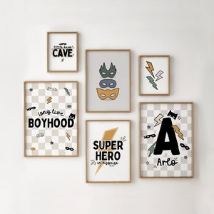 Set Of 6, Gallery Wall, Personalised, Superhero Prints, Boys Bedroom Decor, Superhero decor, Superhero Prints, Kids Room, Playroom Prints