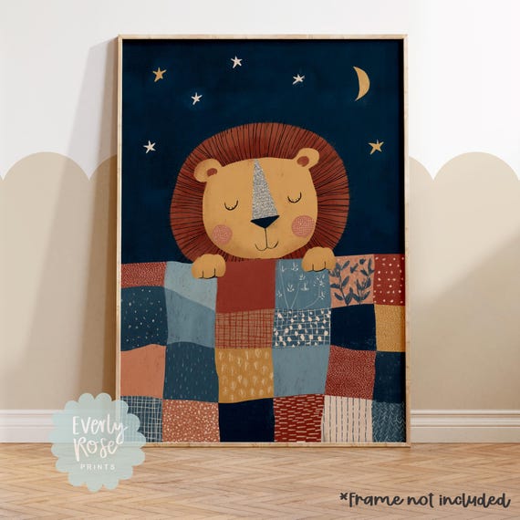 Sleepy Lion Print, Toddler Room Prints, Animal Print, Safari Animal Theme, Cool Kid Decor, Boys Bedroom, Nursery Prints, Playroom Prints