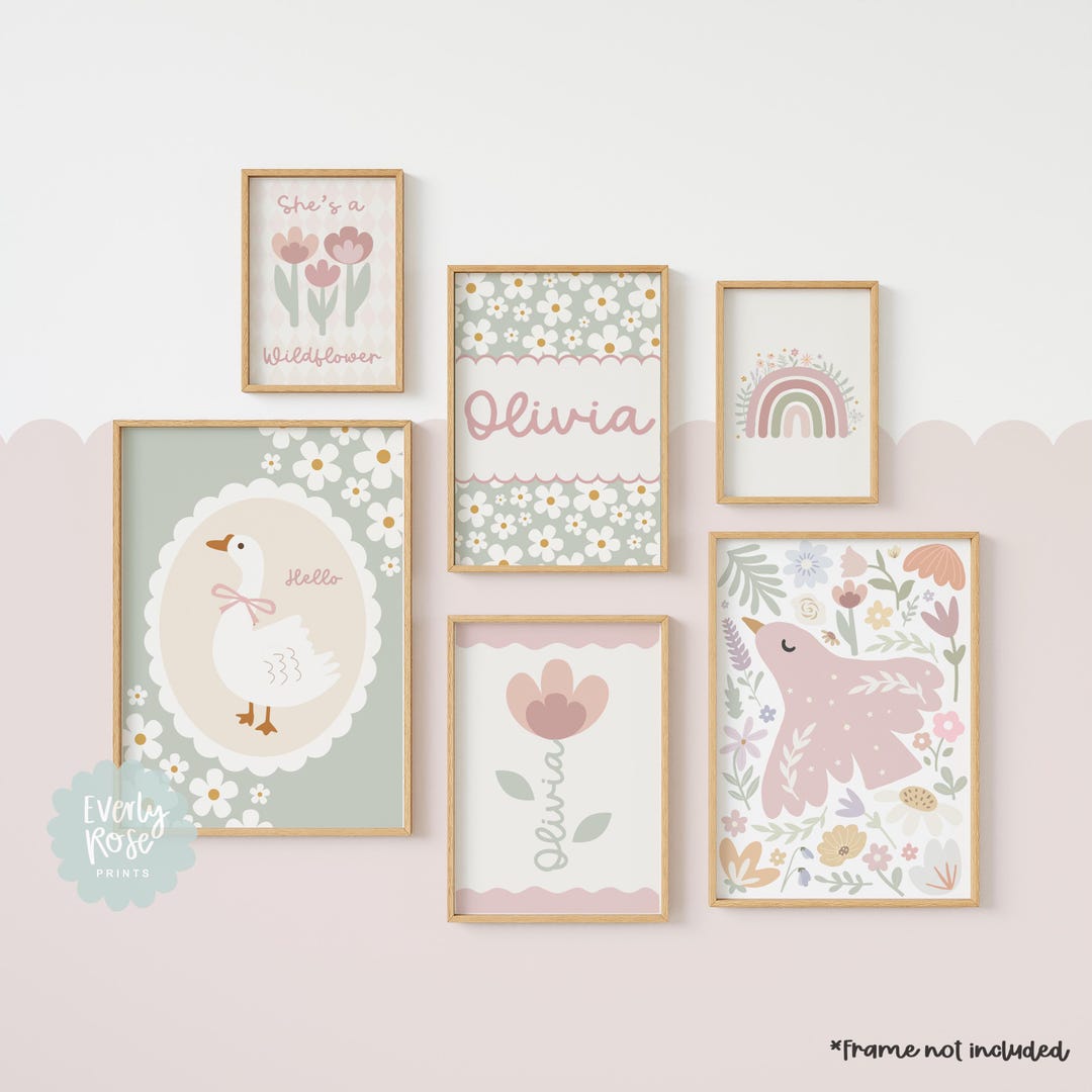 Set of 6, Gallery Wall, Girls Nursery Prints, Vintage Style, Girls ...