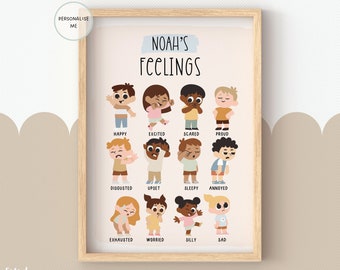 Personalised, Educational Prints, Feelings Print For Nursery, Playroom, Kids Prints, How Do I Feel, Big Feelings Print, Emotion Names, Decor