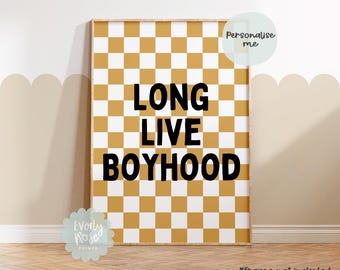 Long Live Boyhood, Custom Colours, Cool Kids, Check Pattern,  Boys Prints, Girls Prints, Kids Bedroom, Retro Scandi Style, Cool Kid Print