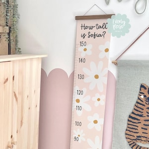 Personalisiert, Messlatte, Messlatte, Gänseblümchen, Wildblumen, Kinderdekor, Kinderzimmerdeko, Boho, Blumenkindergarten, Mädchendrucke