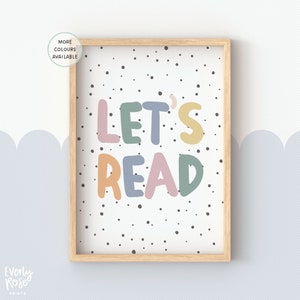 LET'S READ Print, Custom Colours, Children's Prints, Polka Dot Prints, Nursery Prints, Reading Corner, Playroom Decor, Colourful Wall Art