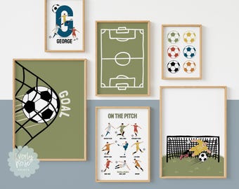 Set of 6, Gallery Wall, Personalised, Football Prints, Football Decor, Boys Decor, Sports Prints, Kids Football Prints, Boys Bedroom