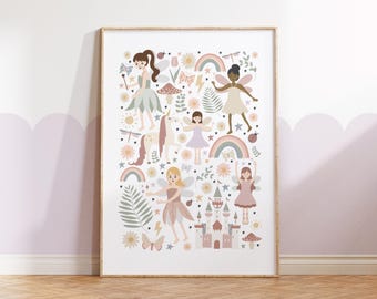 Girls Fairy Prints, Princess, Castle, Girls Prints, Unicorn Wall Art, Nursery Prints, Fairytale, Magical Kingdom, Wildflower, Magic Kingdom