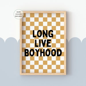 Long Live Boyhood, Custom Colours, Cool Kids, Check Pattern,  Boys Prints, Girls Prints, Kids Bedroom, Retro Scandi Style, Cool Kid Print