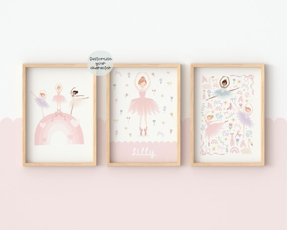 Set Of 3, Personalised Ballerina Print, Scallop Design, Ballet Poster, Ballet, Nursery Print, Girls Bedroom, Girls Wall Art, Pretty Wall Art