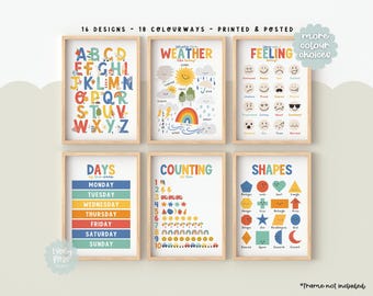 Set Of 2 3 4 6, Learning, Education Prints, Children's Bedroom Nursery, Playroom Prints, Feelings, Weather, Shapes, Days, Numbers, Alphabet