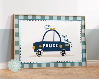 Police Car Print, Police Car Posters, Boys Bedroom Prints, Vehicle Print, Children's Bedroom, Nursery, Playroom Wall Art, Transportation