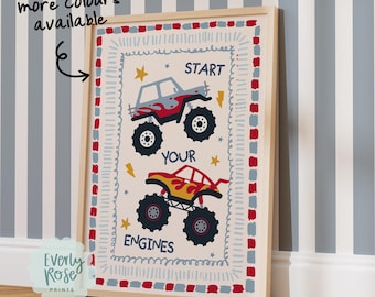 Monster Truck Prints, Vehicle Print, Racing Car, Boys Bedroom Prints, Monster Trucks, Playroom Prints, Boys Gifts, Toddler Boys Bedroom